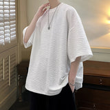 Summer Striped Texture T Shirt Men Korean Style Short Sleeve Loose  Fashion Casual Easy-care Tshirt Oversized Tops White/Black