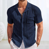 Vacation Seaside Beach Casual Shirts Mens Knitting Short Sleeve Button Lapel Knit Shirt Men Summer Fashion Knitted Texture Shirt