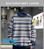 Round neck sweater for men and women autumn and winter new trend loose and high-end sense knitted sweater couple striped casual