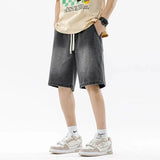 Men Casual Denim Shorts Male Comfortable Elastic Waist Straight Leg New Soft Short Pants Light Blue Loose Baggy Wide Leg Jeans