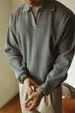 New American Chic Men Polo Sweater Luxury Trendy Business V Neck Knit Solid Color Pullover Leisure Slim-fit Long Sleeve Knitwear