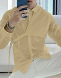 Fashion Men Shirt Lapel Long Sleeve Solid Color Streetwear Korean Casual Irregular Shirts Men  Leisure Camisas S-5XL