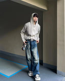 Men's Knitted Hooded Cardigan Casual Retro Graphics Print Long Sleeve Sweater Coats Light Luxury Chic Hollow Out Hoodies M-3XL