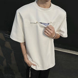 Patchwork Summer T-shirts Round Collar Double Button Korean Structure Striped Short Sleeve Shoulder Padded Male Tees