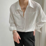 Autumn Men's Light Luxury Retro Korean Popular Shirt Leisure Long Sleeve Button-down Premium Solid Color Business Pocket Shirt