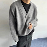 New American Vintge Men V Neck Sweaters Casual Drooping Solid Color Long Sleeve Knitwear Premium Quality Knitted Pullovers M-2XL