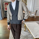 Light Mature Style Autumn Winter New Cardigan Men British Retro College Style Knitted Jacket Contrasting Suit Collar Sweater