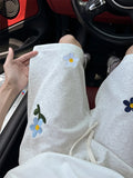 Lazy Gray Floral Embroidered Shorts Men Women Korean Style Summer Trend Oversize Teen Sports Five-point Pants Aesthetic Chic