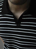 Vintage Striped Knit Polo Shirts Men Short Sleeve Casual Tops Spring Summer Mens Fashion Buttoned Turn-down Collar Slim T Shirt