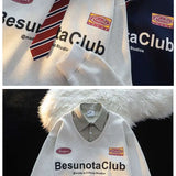 American College Style POLO Tie Fake Two-piece Sweatshirt Men's Spring Autumn Thin Loose Korean Lazy Style Long-sleeved Jacket