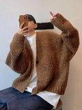 Autumn Winter American Retro Loose Heavy Mixed Color Short Wide Thick Thread Knitted Cardigan Sweater Jacket Men Women Sweaters