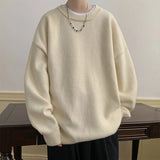 New Japanese Retro Men Knitted Sweater Light Luxury Casual O Neck Solid Color Long Sleeve Pullovers Loose High Street Knitwear