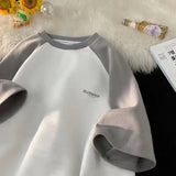 Street hip-hop men and women summer street personality simple color contrast loose casual T-shirt couple retro short sleeved top