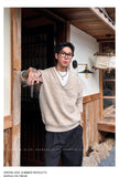 Men's Color-blocking Knitted Sweater Light Luxury Deep V Neck Long Sleeve Pullover Autumn Japanese Trending Male Clothing M-3XL