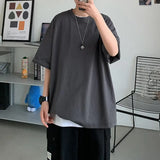 Men's Clothing Oversized Fashionable Street Casual Man Young Style Loose Solid Color Pullovers Round Neck Handsome T-Shirts