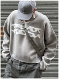 New American Trendy Men Sweater High Street Graffiti Printed Knit O Neck Long Sleeve Pullover Casual Loose High Street Knitwear