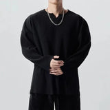 White V-neck Pleated Stripe T-shirt for Men Large Size Silky Soft Long Sleeved T-shirt Summer Loose No Ironing Bottomed Shirt
