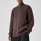 New Korean Fashion Men Cardigan Jacket Light Luxury Trendy Turtleneck Knit Zip-up Long Sleeve Sweater Coat High Quality Knitwear