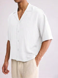 Seaside Beach Casual Texture Mens Shirts Vintage Button-up Turn-down Collar Cardigan Tops Men Summer Fashion Short Sleeve Shirt