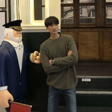 Autumn Mens Sweater Solid Color Loose Casual Bottoming Pullover Round Neck Japanese Warm Knitted Sweater