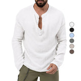 Spring and Autumn New Men's Shirt Casual Seersucker Solid Color Long Sleeve Shirt Loose Style Button Men's Clothing