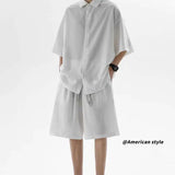 Summer Shirt Set Men Fashion White Shirts Shorts Two-piece Set Men Korean Loose Ice Silk Set Mens Formal Sets Large Size 5XL