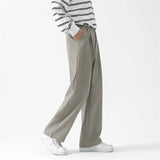 Grey Black Suit Pants Men Fashion Society Mens Dress Pants Korean Loose Straight Wide Leg Pants Mens Office Formal Trousers