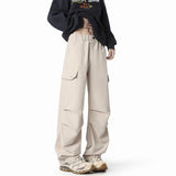 Black Casual Pants Men Fashion Retro Pocket Cargo Pants Men Japanese Streetwear Hip-hop Loose Straight Pants Mens Trousers