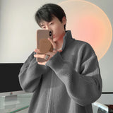 Sweater Jacket Knitted Zipper Cardigan Sweater Stand Collar Solid Color Long Sleeve Thickened Outerwear Casual Sweater Coats Top
