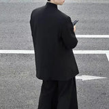 New Chinese Style Suit Men's Niche Design Traditional Button Stand Collar Jacket Black Straight Wide Shoulder Coats Ruffian Cool