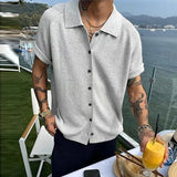New Fashion Men Cardigan Tops Luxury Knitted Half Sleeve Shirts Leisure Button-down Shirts for Men Korean Style Premium Knitwear