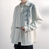 Men Loose Fit Embroidered Floral Casual Shirt Streetwear Oversized Comfortable Spring Summer Fashion Trendy Stylish Top Apparel