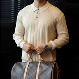 New Japanese Business Men Polo Sweater Light Luxury Knit Slim-fit Long Sleeve Pullover Premium Solid Color Basic Knitwear M-3XL