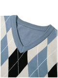 New Japanese Retro Men Sweater Luxury Trendy Plaid Patchwork V Neck Knit Solid Color Pullover Leisure Loose Long Sleeve Knitwear