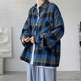 Long Sleeve Plaid Shirts Men Autumn Casual Loose Harajuku Vintage High Street Daily All-match Gentleman Camisa Plus Size 5XL-M