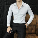 Men Double Breasted Striped Shirt Spring New Party Evening Dress Formal Shirt Long Sleeved Fashionable Casual Men Clothing