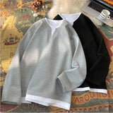 Men Hoodies Fake Two Pieces Autumn Fashion All-match Casual Tops V-neck Cool Handsome Korean Style Male Sweatshirts Tender New
