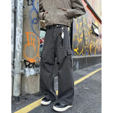 Mens Casual Workwear Cargo Pants Loose Fit Straight Wide Leg Multi Pocket Utility Tactical Outdoor Hiking Durable Heavy Duty