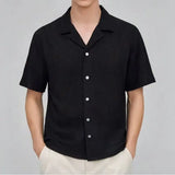 Men Summer Short Sleeve Shirt Slim Fit Suit Collar Ice silk Fabric Trendy Casual Top New Lightweight Fashion Streetwear Style