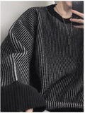 New Japanese Trendy Men Sweater High Street Patchwork Knitted O Neck Long Sleeve Pullover Casual Loose Premium Quality Knitwear