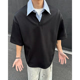 Summer Short Sleeved T-shirt Men Fashion Casual Lapel T Shirt Men Streetwear Korean Loose Pullover T Shirt Mens Clothing