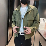 KPOP Fashion Style Harajuku Slim Fit Ropa Hombre Loose Casual All Match Outerwear Solid Button Zipper Pockets Long Sleeve Jacket
