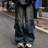 American high street men and women trendy hip-hop loose straight leg jeans for couples personalized wide leg casual pants y2k