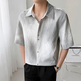Mens Slim Fit Short Sleeve Shirt man Gradient Color Trendy Summer Fashion Youth Style New Tech Fabric Casual Stylish Streetwear