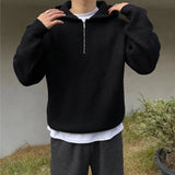 Winter Clothing Men's Luxury Knitted Zipper Hooded Pullovers Sweater Casual Streetwear Striped Solid Color Long Sleeve Hoodie