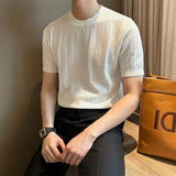 Men's Clothing Fashion Hollow Out Tops Knit Luxury O Neck Short-sleeved T-shirt Leisure Korean Popular Retro Slim-fit Knitwear
