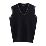 Autumn Winter Middle Aged Men Simple Classic Business Casual Sweater Vest Man V Neck Sleeveless Loose Pullover Knitted Waistcoat