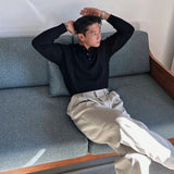 New Korean Trendy Men Henry Sweater Light Luxury Knitted Solid Color Long Sleeve Pullover Premium Quality Skin-friendly Knitwear