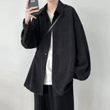 Pineapple Velvet Men's Casual Long Sleeve Button Shirt Coat Outwear Autumn Turn Down Collar Oversize Shirts Red/Black/Dark Gray