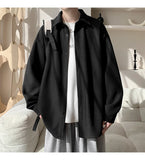 White Long Sleeved Shirt Men Fashion Black Casual Shirt Men Streetwear Korean Loose Pleated Shirt Mens Ice Silk Shirts M-3XL